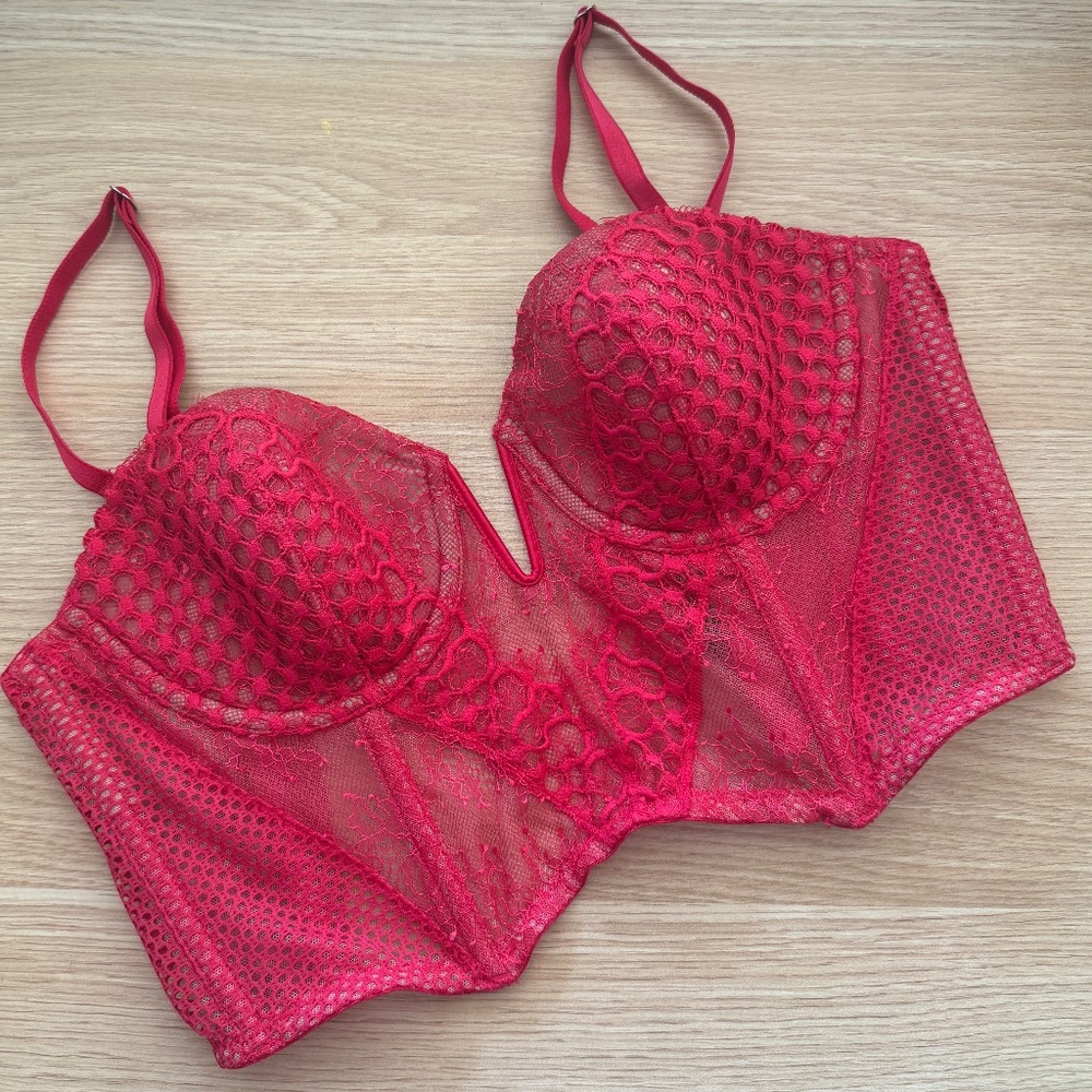 Victorias Secret Floral Lace Bustier Size 34 C